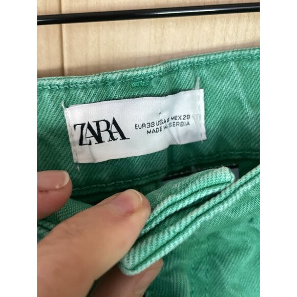 Zara Jeans Womens Sz 6 Green High Rise Wide Leg Frayed Grunge Hipster 28x32 - Picture 4 of 8